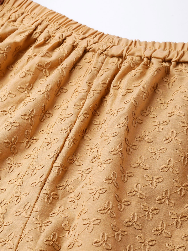 Beige Cotton Chikan Straight Embroidered Palazzo Free Size( 28 to 40 Inch)!!