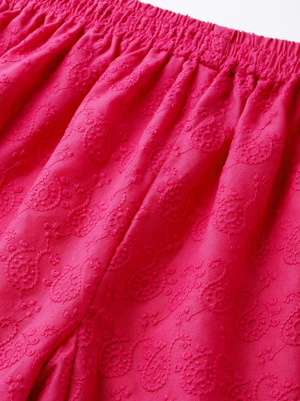 Magenta Cotton Chikan Straight Embroidered Palazzo Free Size( 28 to 40 Inch)!!