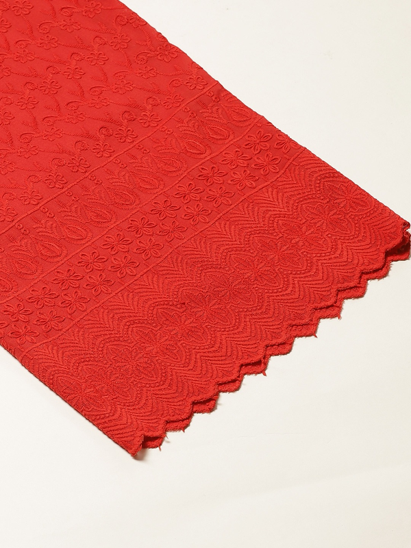 Red Cotton Chikan Straight Embroidered Palazzo Free Size( 28 to 40 Inch)!!