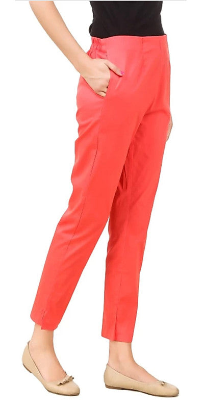 Coral Coloured Straight fit Cotton Pant!!