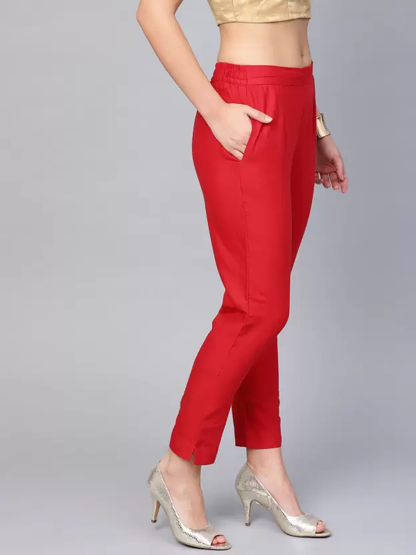 Red Coloured Straight fit Cotton Pant!!