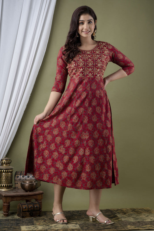 3/4 Sleeve Brown Embroidered Cotton Anarkali Kurti, Large at Rs 700 in  Jaipur