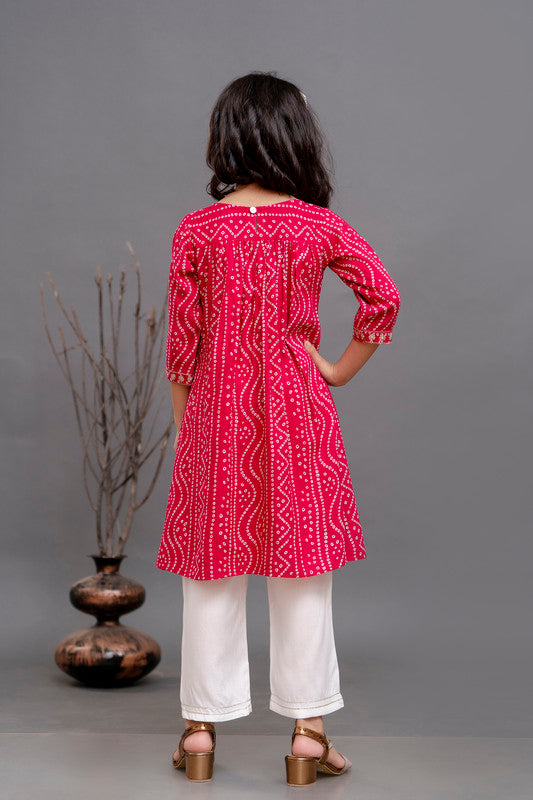 Pink & White Coloured Pure Cotton with Beautiful Print & Embroidery Work Girls Kids Designer Party wear Kurti with Sharara & Dupatta!!