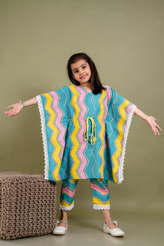 Multi Coloured Pure Cotton with Beautiful Print Regular sleeves Girls Kids Designer Party wear Kaftan with Pant!!