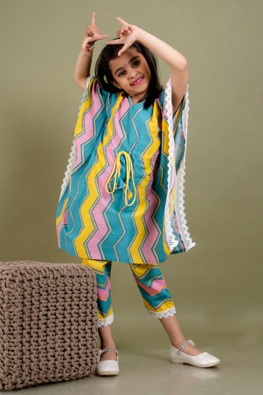 Multi Coloured Pure Cotton with Beautiful Print Regular sleeves Girls Kids Designer Party wear Kaftan with Pant!!