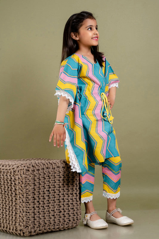 Multi Coloured Pure Cotton with Beautiful Print Regular sleeves Girls Kids Designer Party wear Kaftan with Pant!!