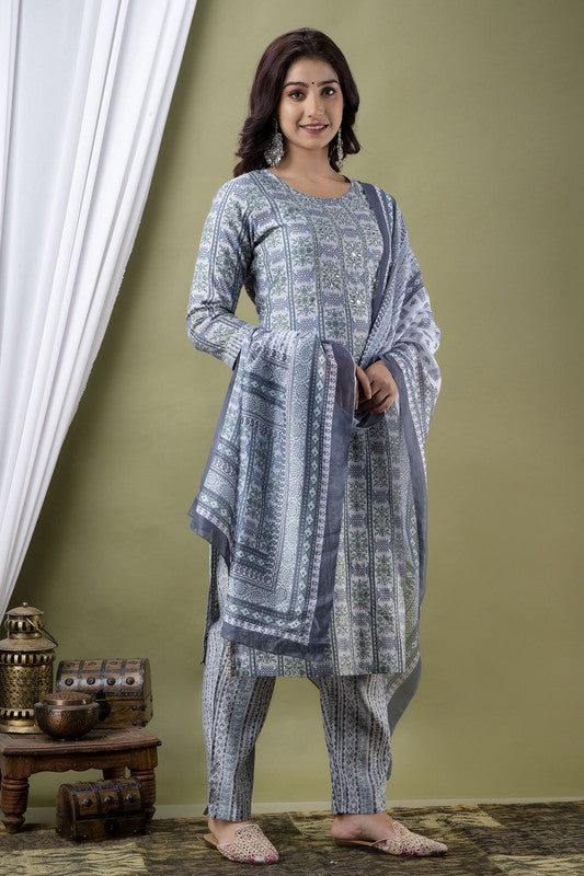 Designer Grey Coloured Kurti with Pant and Dupatta!!