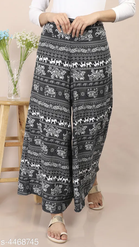 Black ELEPHANT PRINT Crepe Wide Leg Printed Palazzo !!