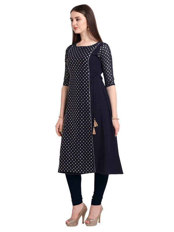 Blue Coloured Designer A Line Mid Calf Kurti with Foil Print!!