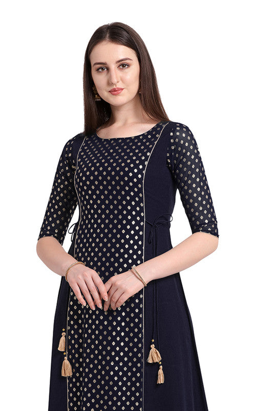 Blue Coloured Designer A Line Mid Calf Kurti with Foil Print!!