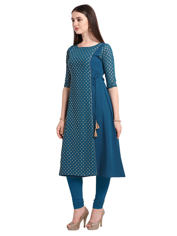 Blue Coloured Designer A Line Mid Calf Kurti with Foil Print!!