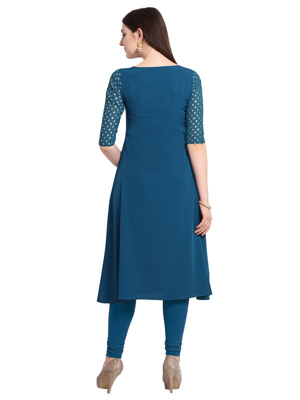 Blue Coloured Designer A Line Mid Calf Kurti with Foil Print!!