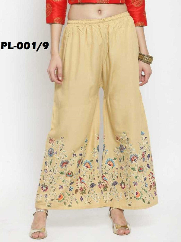 Beige Rayon Straight Printed Palazzo Free Size( 28 to 40 Inch)!!