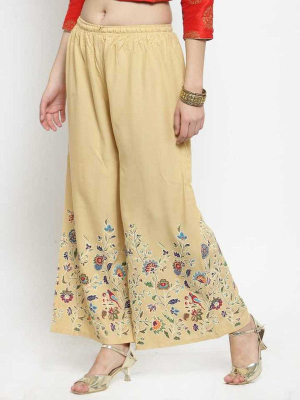 Beige Rayon Straight Printed Palazzo Free Size( 28 to 40 Inch)!!