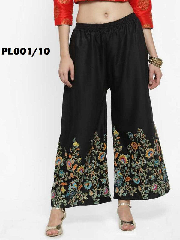 Black Rayon Straight Printed Palazzo Free Size( 28 to 40 Inch)!!