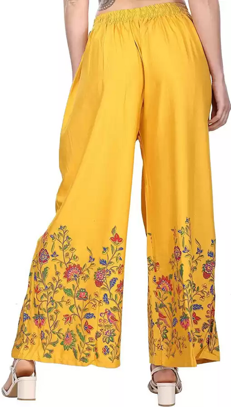 Yellow Rayon Straight Printed Palazzo Free Size( 28 to 40 Inch)!!