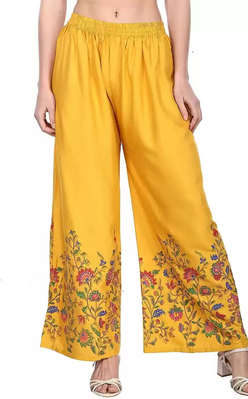 Yellow Rayon Straight Printed Palazzo Free Size( 28 to 40 Inch)!!