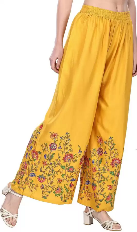 Yellow Rayon Straight Printed Palazzo Free Size( 28 to 40 Inch)!!