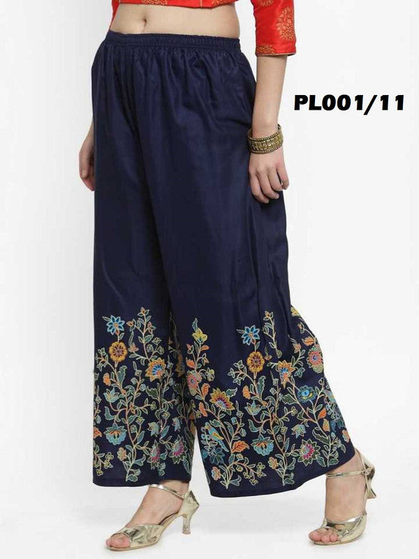 Navy Blue Rayon Straight Printed Palazzo Free Size( 28 to 40 Inch)!!