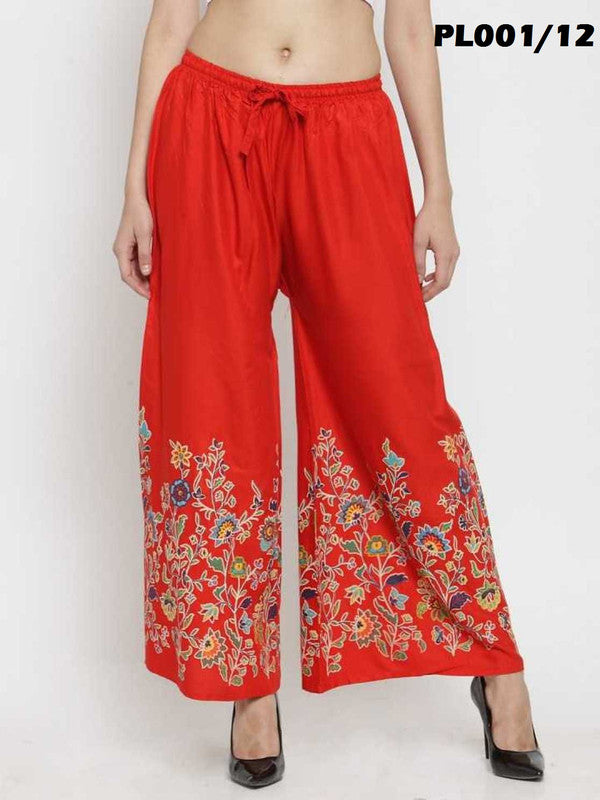 Red Rayon Straight Printed Palazzo Free Size( 28 to 40 Inch)!!