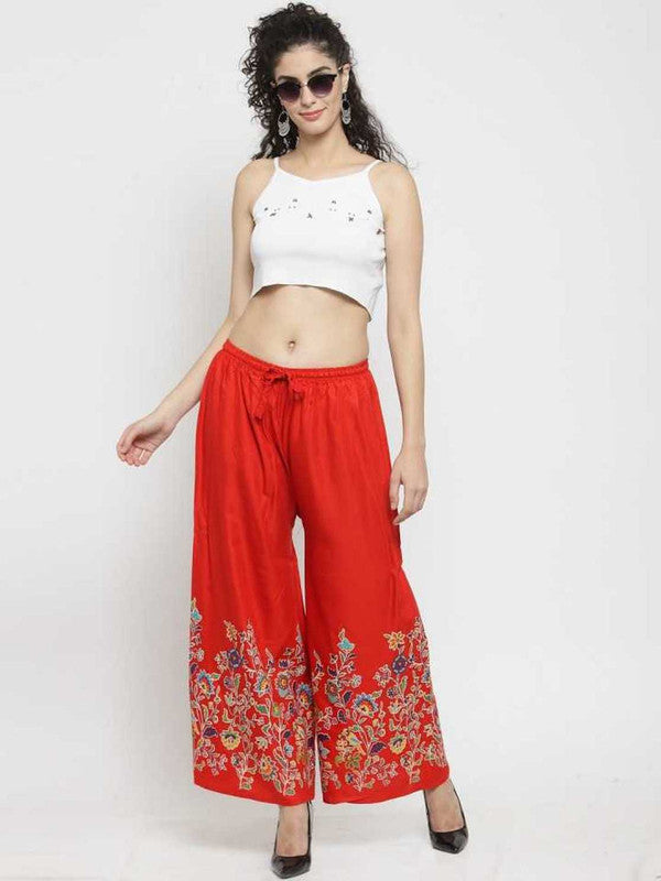 Red Rayon Straight Printed Palazzo Free Size( 28 to 40 Inch)!!