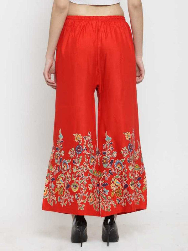 Red Rayon Straight Printed Palazzo Free Size( 28 to 40 Inch)!!