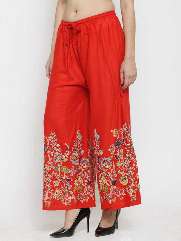 Red Rayon Straight Printed Palazzo Free Size( 28 to 40 Inch)!!