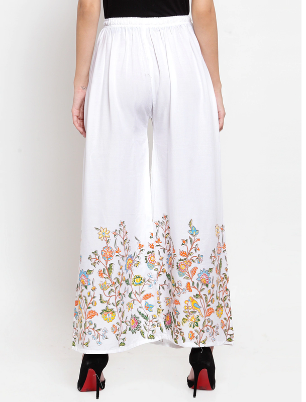 White Rayon Straight Printed Palazzo Free Size( 28 to 40 Inch)!!