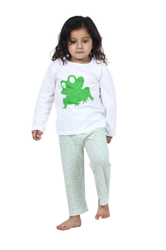 Unisex Kidswear Quarter Sleeves 100% Cotton T-shirt and Bottom Comfort wear - White & Green!!