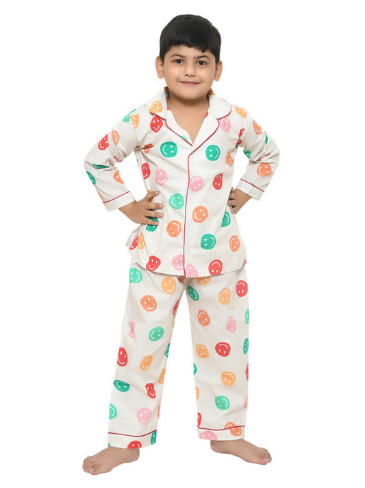 Unisex Kidswear Full Sleeves 100% Cotton Smiley Print Comfort wear set - Multicolor!!