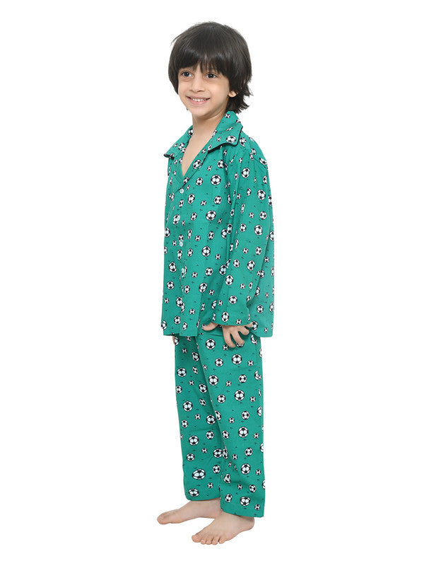 Boys Full Sleeves 100% Cotton Football Print Comfort wear set - Green!!