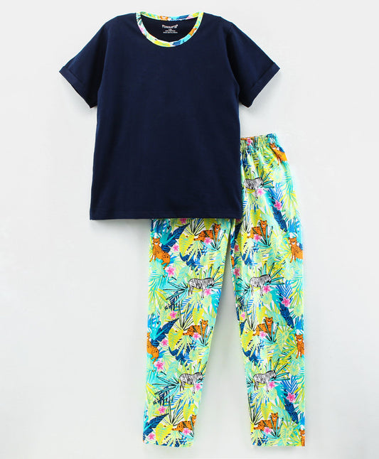 Girls Half Sleeves 100% Cotton Jungle Print Comfort wear set -  Multicolor!!