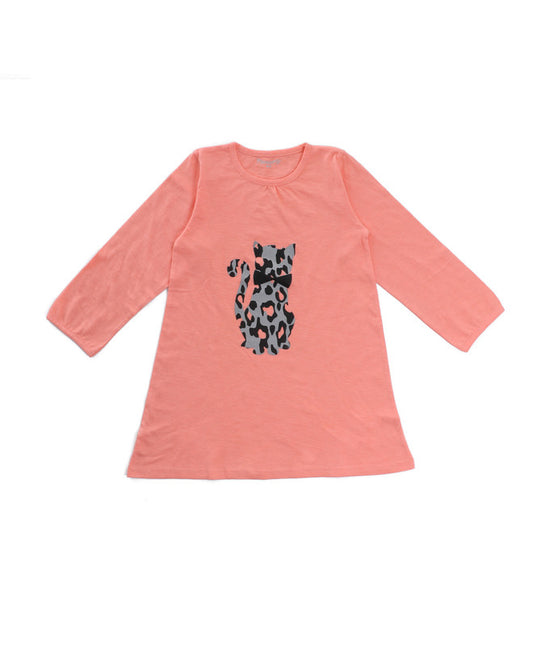 Girls Full Sleeves 100% Cotton Night Dress - Coral!!