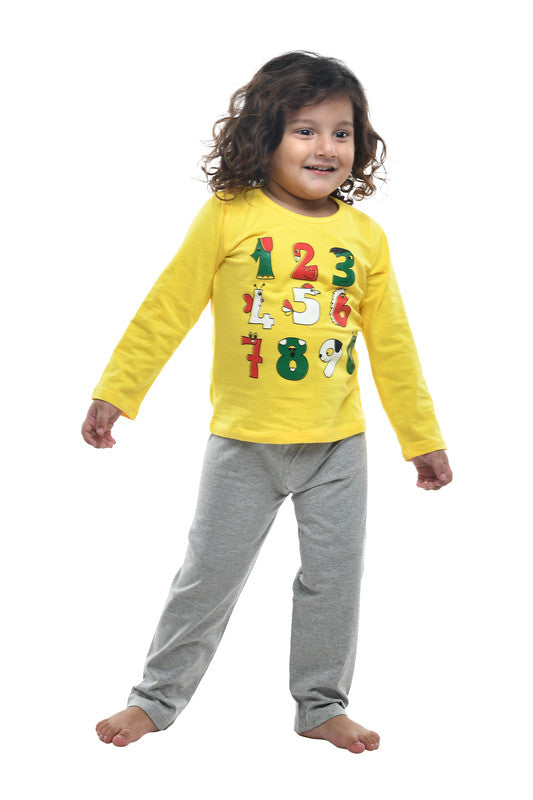 Unisex Kidswear  Full Sleeves 100% Cotton T-shirt and Bottom Comfort wear  - Yellow & Grey!!