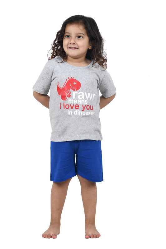 Boys Half Sleeves 100% Cotton T-shirt and Shorts Comfort wear set  - Blue & Grey!!