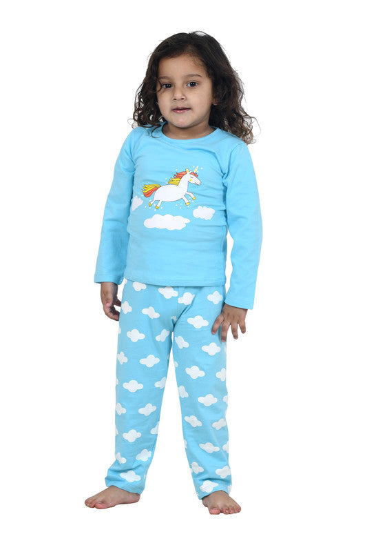 Kids Full Sleeves 100% Cotton Comfort wear Unicorn Print - Blue!!