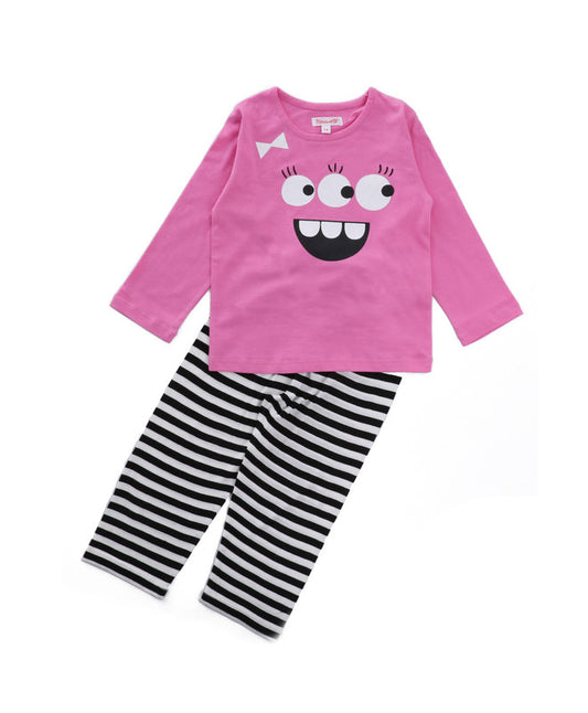 Kids Full Sleeves 100% Cotton T-shirt and Bottom Comfort wear- Pink & Stripes!!