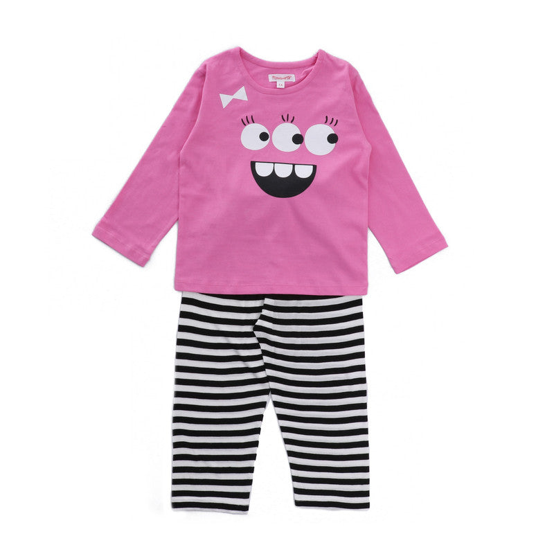 Kids Full Sleeves 100% Cotton T-shirt and Bottom Comfort wear- Pink & Stripes!!