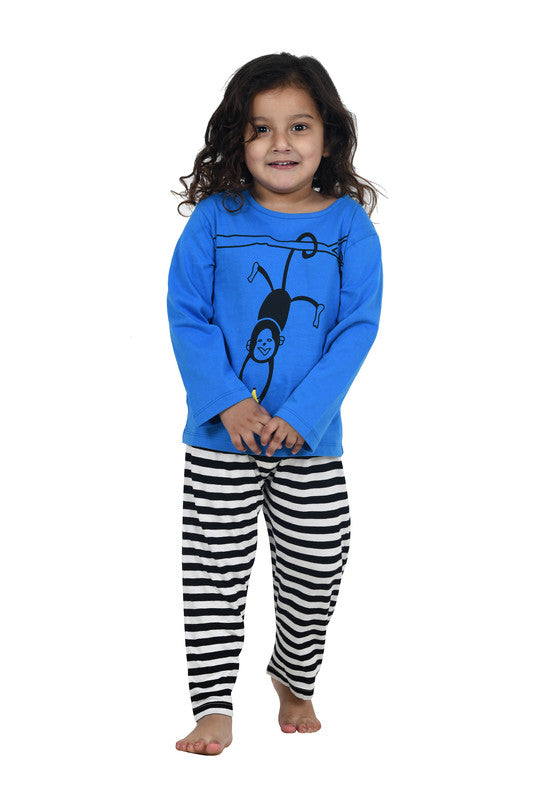 Unisex Kidswear Full Sleeves 100% Cotton T-shirt and Bottom Comfort wear  - Blue & Stripes!!