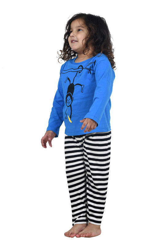 Unisex Kidswear Full Sleeves 100% Cotton T-shirt and Bottom Comfort wear  - Blue & Stripes!!