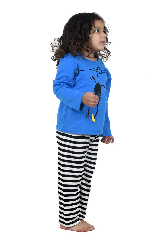 Unisex Kidswear Full Sleeves 100% Cotton T-shirt and Bottom Comfort wear  - Blue & Stripes!!