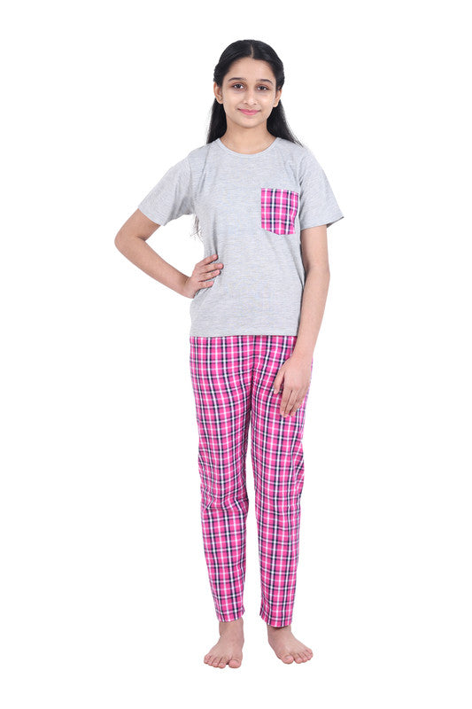 Girls Half Sleeves 100% Cotton T-shirt and Bottom Comfort wear  - Pink & Grey!!