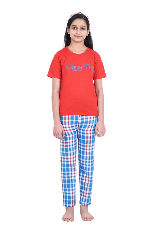 Girls Half Sleeves 100% Cotton T-shirt and Bottom Comfort wear  - Red & Blue!!