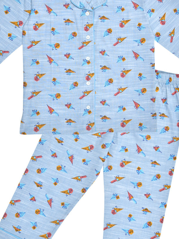 Boys Full Sleeves 100% Cotton Printed Comfort wear set -  Blue!!