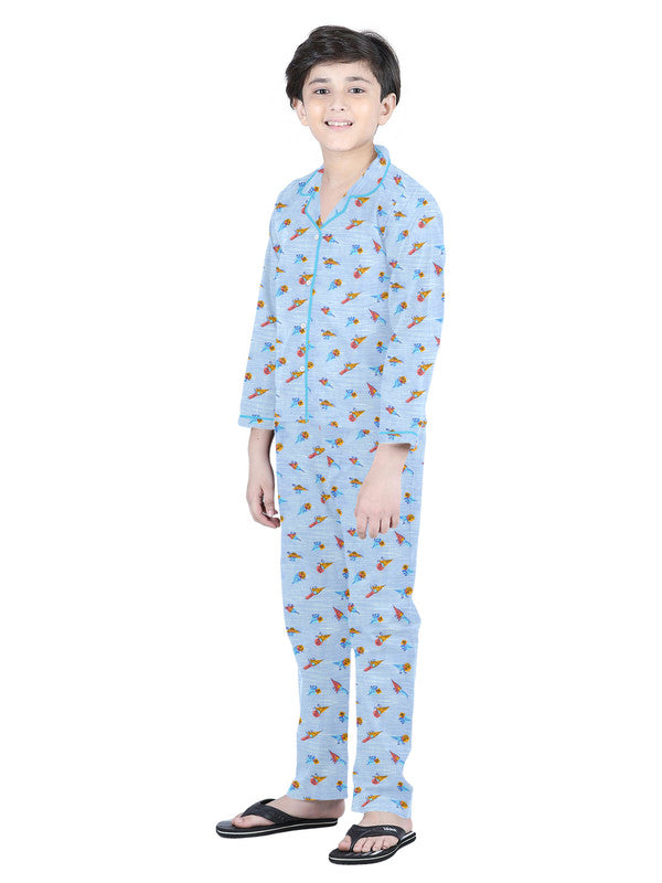 Boys Full Sleeves 100% Cotton Printed Comfort wear set -  Blue!!