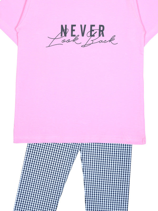 Girls Half Sleeves 100% Cotton Checks Printed Comfort wear -  Pink & Grey!!