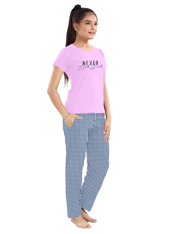 Girls Half Sleeves 100% Cotton Checks Printed Comfort wear -  Pink & Grey!!