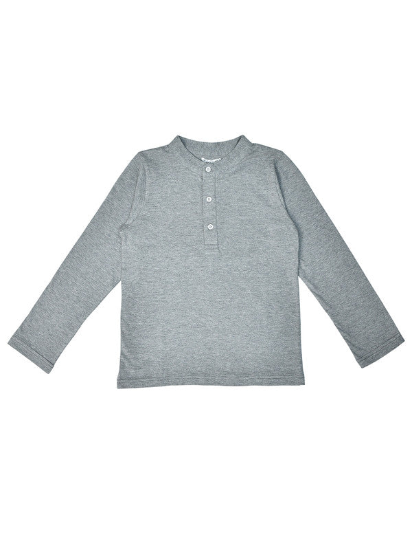 Boys Full Sleeves 100% Cotton Henley T-Shirt - Grey Melange!!