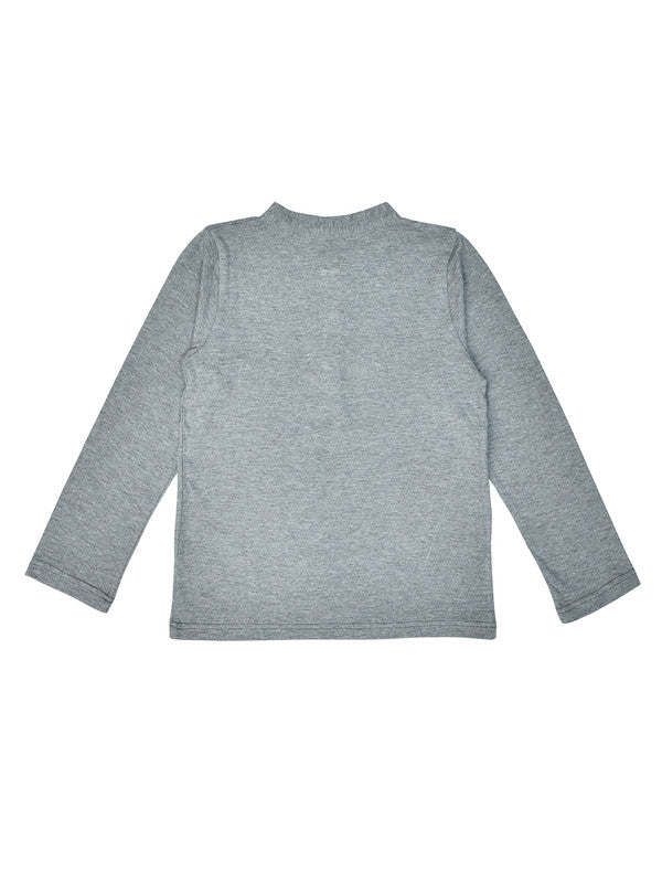 Boys Full Sleeves 100% Cotton Henley T-Shirt - Grey Melange!!