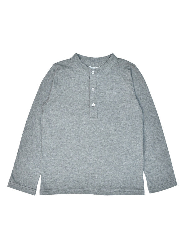 Boys Full Sleeves 100% Cotton Henley T-Shirt - Grey Melange!!